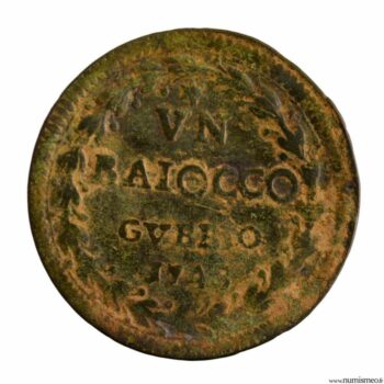 Etats Pontificaux Benoit XIV Baiocco 1748 frappé à Gubbio