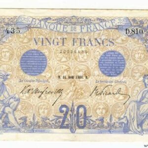 20 Francs Bleu Type 1905 31 Aout 1906
