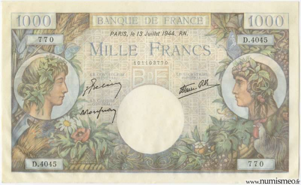 1000 Francs Commerce et Industrie Type 1940, 13 07 1944