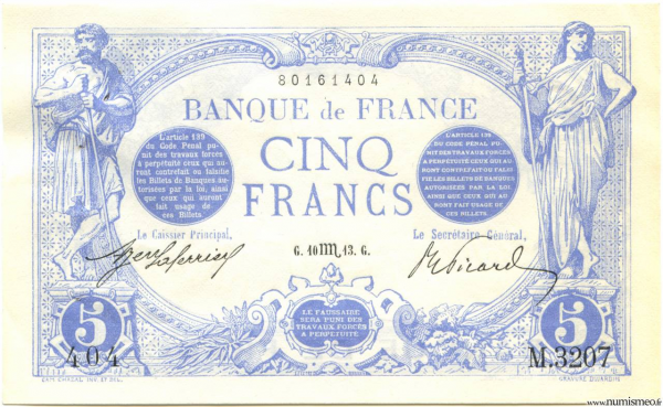 5 Francs Bleu 10.10.1913