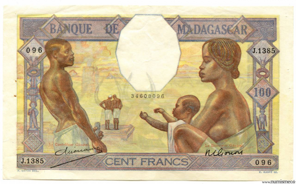 Madagascar 100 Francs (ND) signed GONON - DEJOUANY