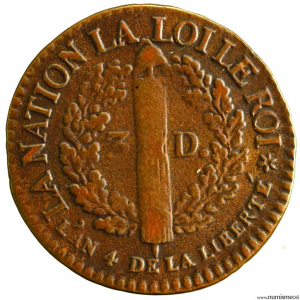 Constitution 3 deniers type Francais 1792 Strasbourg