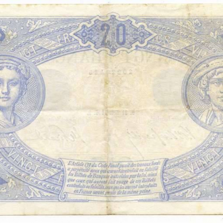 20 Francs Bleu Type 1905 31 Aout 1906