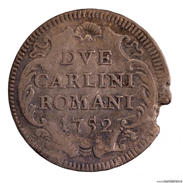 Etats Pontificaux Benoit XIV 2 Carlini 1752 X