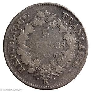 Directoire 5 francs union et force an 6 Bordeaux