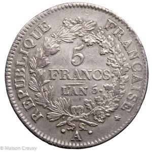 Directoire 5 francs Union et Force An 5 Paris