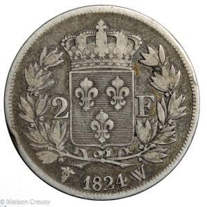 Louis XVIII 2 francs 1824 Lille
