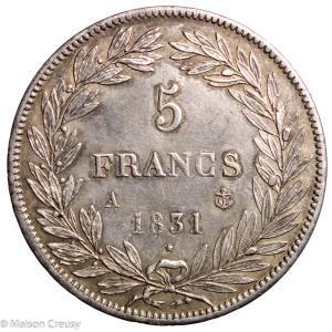 Louis Philippe 5 francs 1831 Paris incused lettered edge