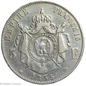 Napoleon III 5 francs 1855 Strasbourg