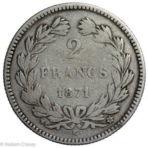 2 francs 1871 Bordeaux no motto