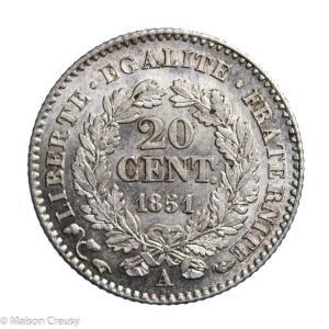 Second Republic AR 20 centimes 1851 Paris
