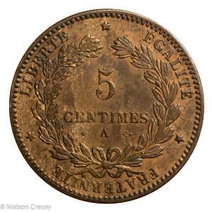 Third Republic 5 centimes Ceres 1877 Paris