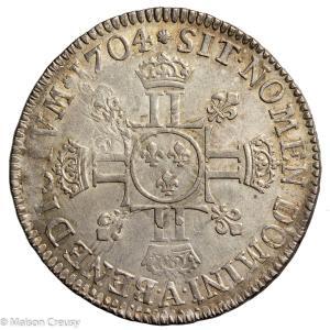 Louis XIV demi écu aux 8L 2e type 1704 Paris réformation