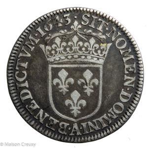 Louis XIII quart d’écu 2ème poinçon 1643 A