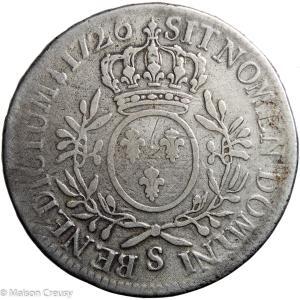 Louis XV écu aux branches d’olivier 1726 Reims