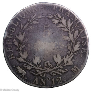 Napoleon I 5 francs An 12 Toulouse type empereur