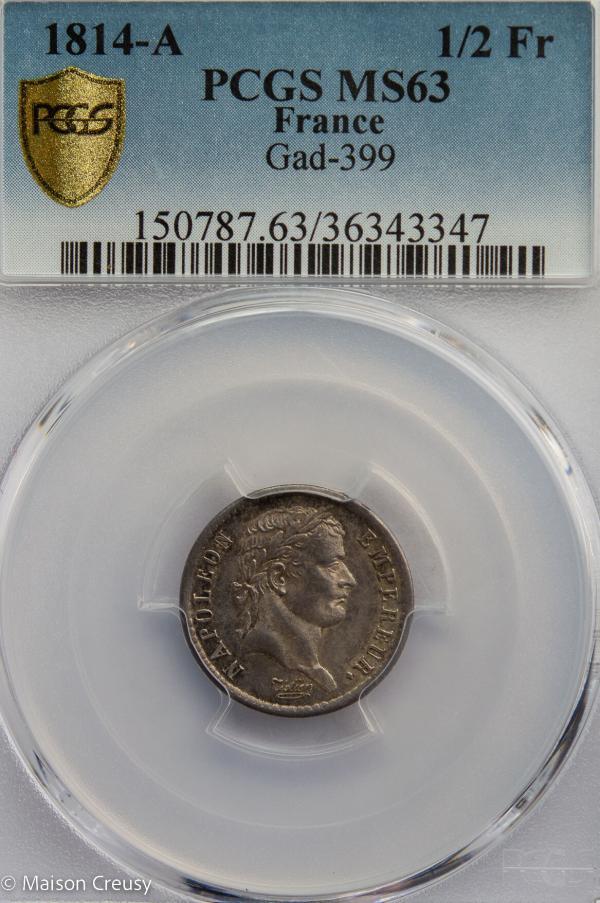 Napoléon I demi franc 1814 Paris PCGS MS63