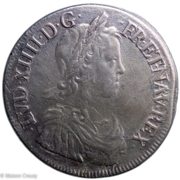 Louis XIV AR écu à la mèche longue 1652 Dijon