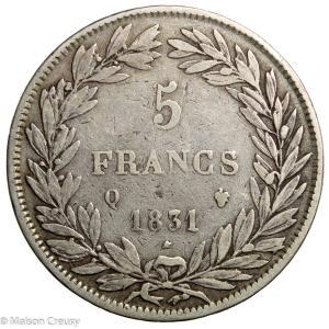 Louis Philippe 5 francs 1831 Perpignan tranche en creux