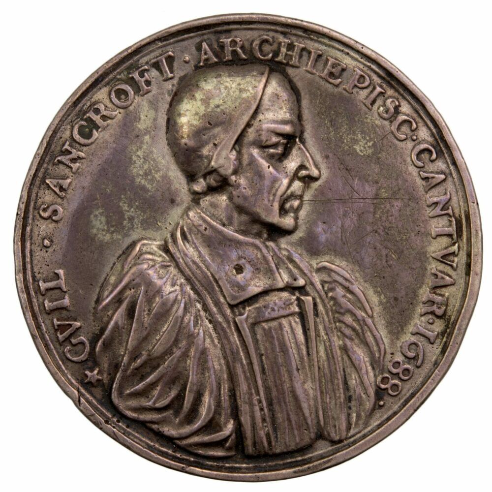 Cast silver medal Archbishop Sancroft and the Seven Bishops 1688