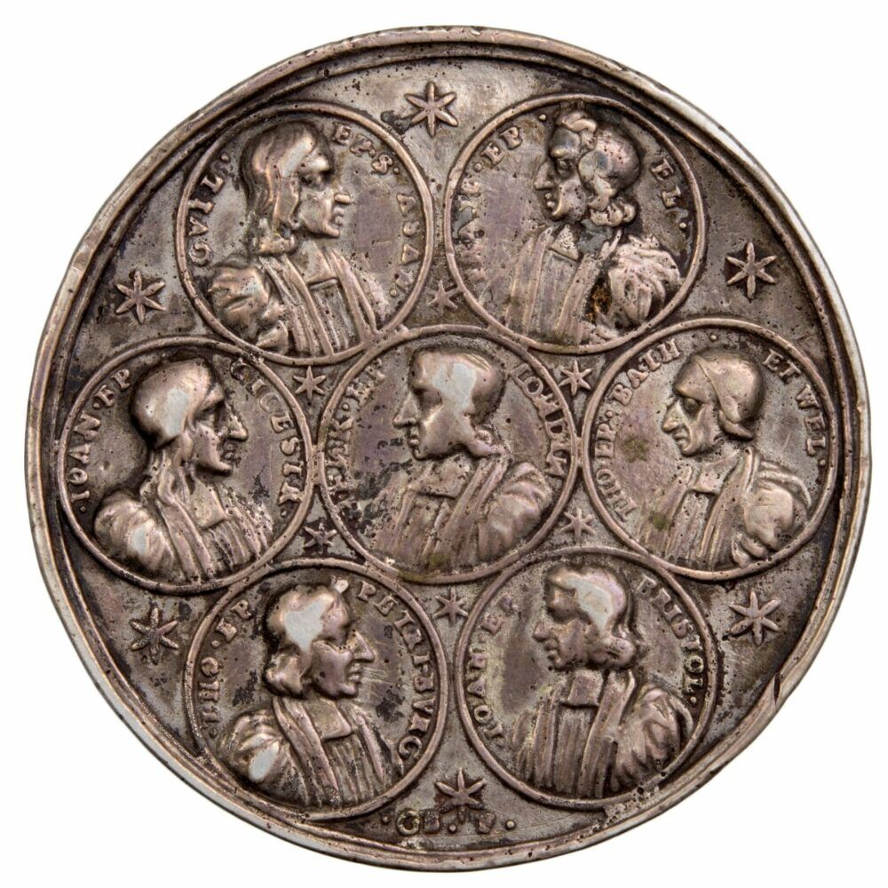 Cast silver medal Archbishop Sancroft and the Seven Bishops 1688