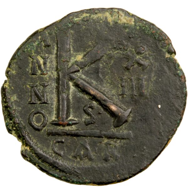 Justinien I 1/2 follis frappé à Carthage année XIII 2eme officine