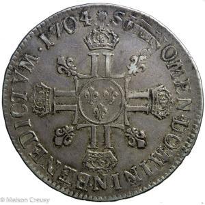 Louis XIV écu aux 8L 2eme type 1704 Montpellier