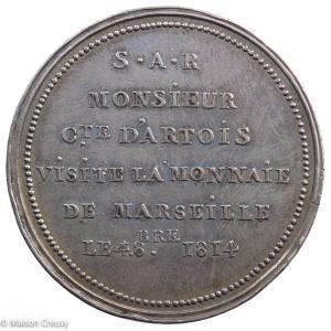 Louis XVIII module de 5 francs Visite de la monnaie de Marseille 4 octobre 1814