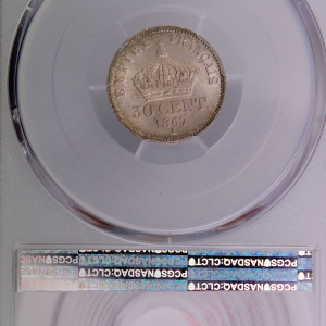 Napoleon III 50 centimes 1867 Paris PCGS MS65+