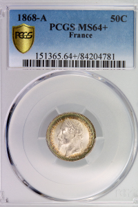 Napoleon III 50 centimes 1868 Paris PCGS MS64+