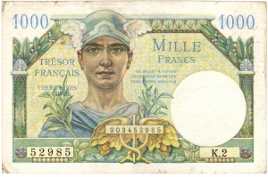 Tresor Francais 1000 francs 1947 pour les territoires occupés