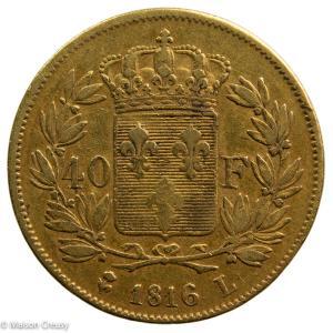 Louis XVIII 40 francs or 1816 Bayonne