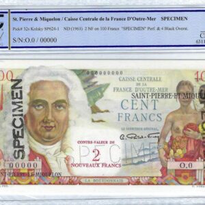 Saint Pierre et Miquelon 2 NF sur 100 francs SPECIMEN PCGS 64