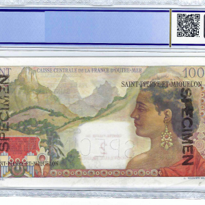 Saint Pierre et Miquelon 2 NF on 100 francs SPECIMEN PCGS 64
