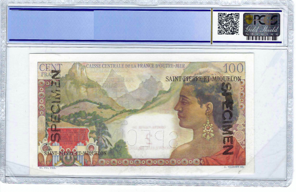 Saint Pierre et Miquelon 2 NF sur 100 francs SPECIMEN PCGS 64