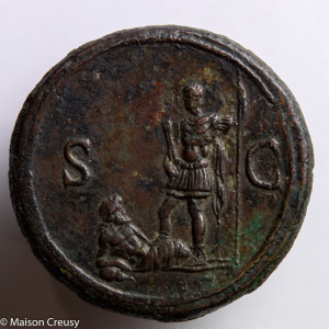 Domitian AE Sestertius reverse river god Rhenus
