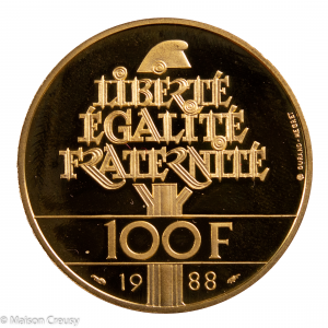 100 francs or 1988 fraternité Belle Epreuve