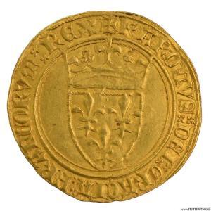 Charles VI écu d'or à la couronne frappé à Troyes
