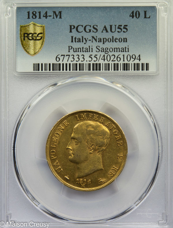 Napoleon I 40 lire 1814 Milan PCGS AU55
