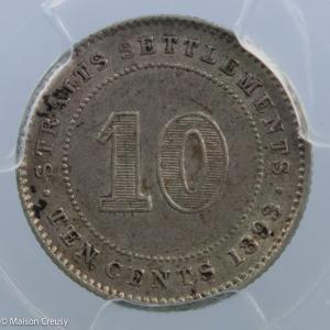 Straits Settlements 10 cents 1893 PCGS AU55