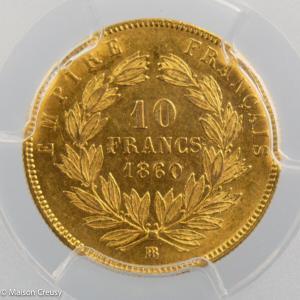 Napoleon III 10 francs 1860 Strasbourg PCGS AU58