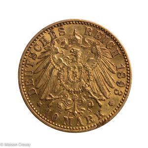 Allemagne Prusse Wilhelm II 10 mark 1893 A