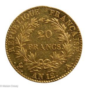 Napoléon Bonaparte 20 francs an 12 paris