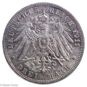 Allemagne Wurtemberg 3 mark 1911 F