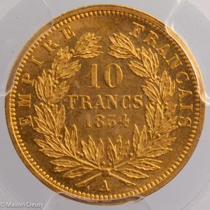 Napoleon III 10 francs 1854 A PCGS MS64+