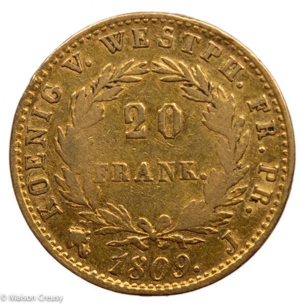 German state Westphalia gold 20 franken 1809 J