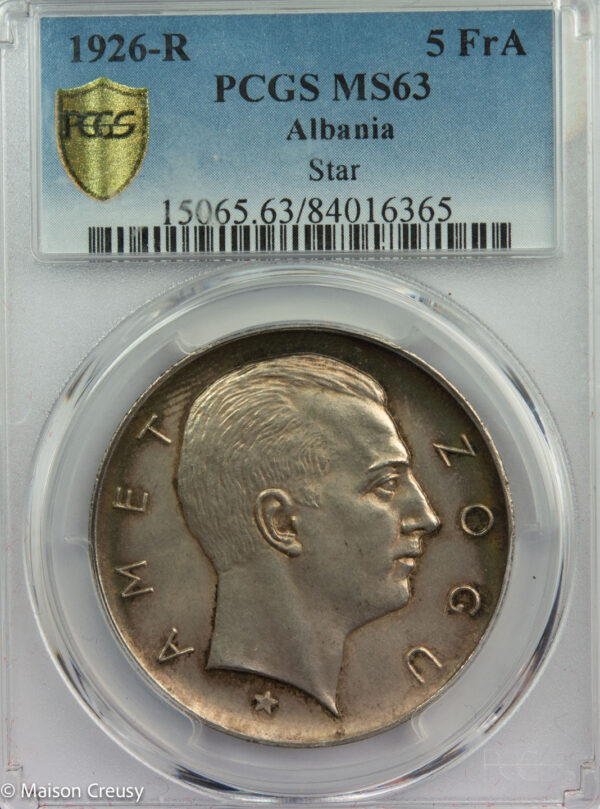 Albania AR 5 franga 1926-R PCGS MS63