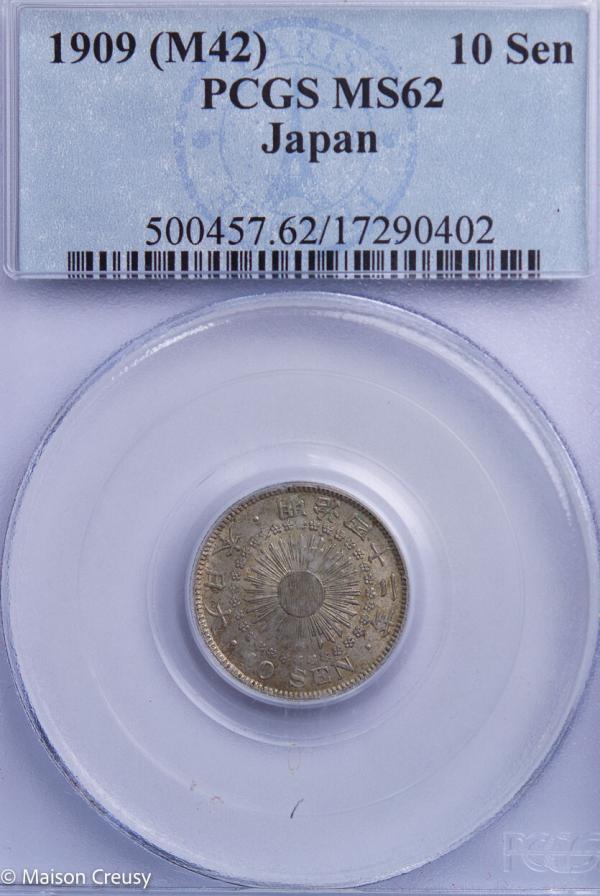 Japan AR 10 sen 1909 (M42) PCGS MS62