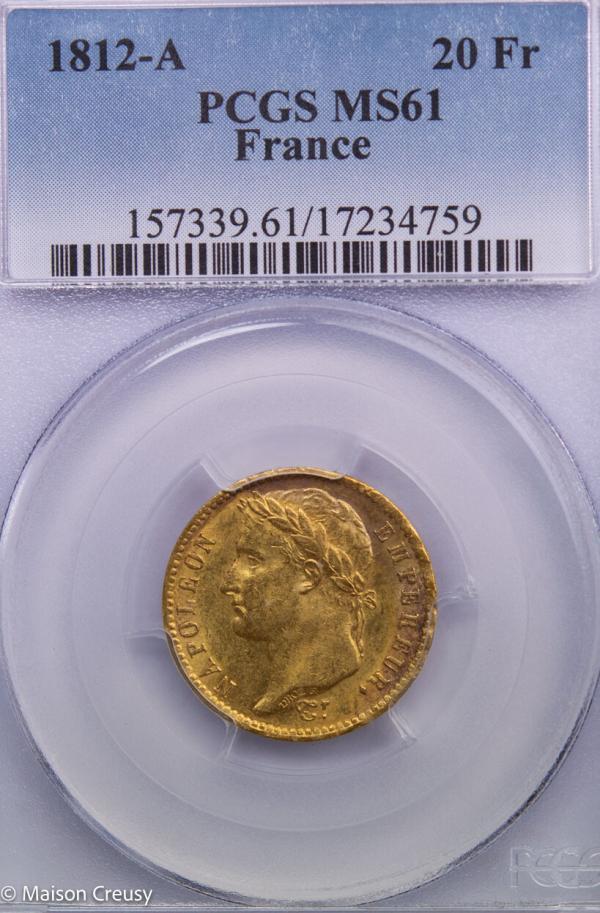 Napoléon I AV 20 francs 1812 A PCGS MS61