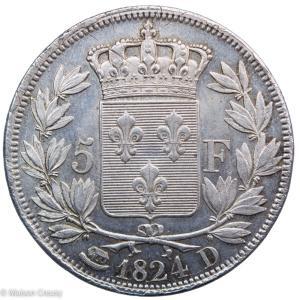 Louis XVIII 5 francs 1824 Lyon